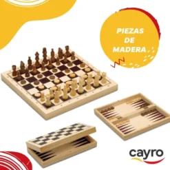 Ajedrez, Damas y Backgammon 3 en 1 Madera